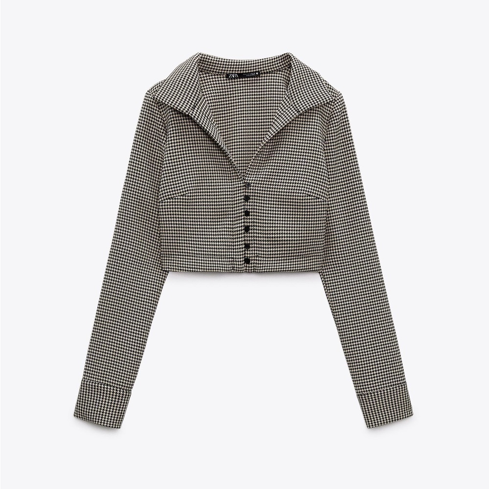 NWT ZARA HOUNDSTOOTH POLO SHIRT